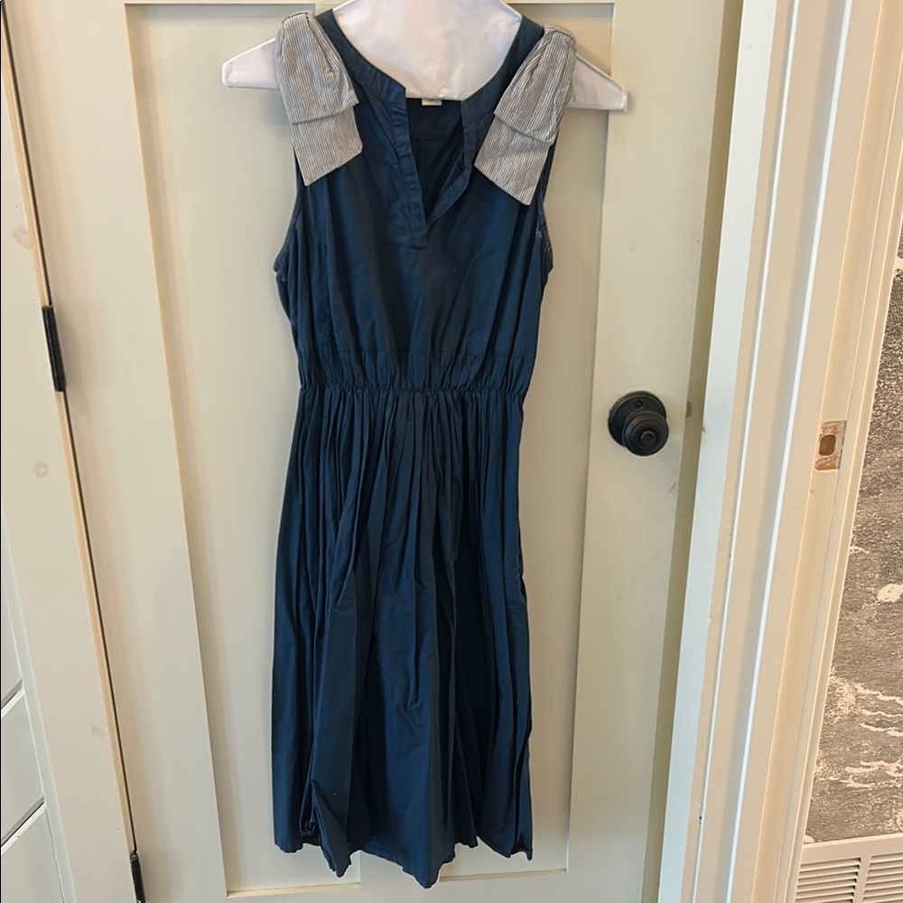 Navy Blue Sleeveless Dress with Gray Collar from Anthropologie